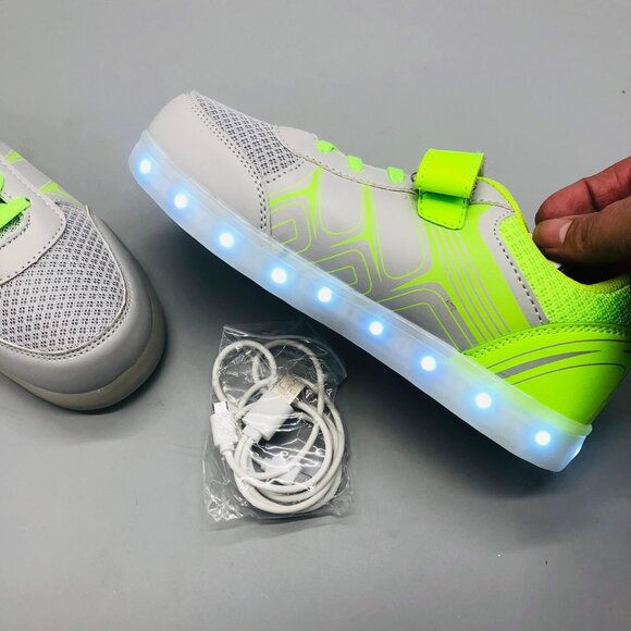 Gleam Kicks high top G65GG shoes LED light glow grey green lace kids 2.5 READ - Picture 12 of 13